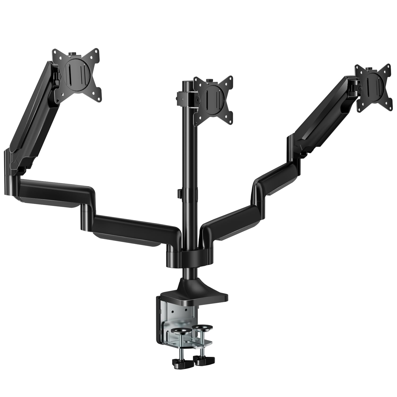 Photo 1 of HIPPOFLEX Triple Monitor Mount, 3 Desk Mount Monitor Stand for Screens Up to 32 inch, Hold up to 30.9lbs Each,Fully Adjustable Gas Spring Arm, Heavy-Duty C-Clamp Base, VESA 75x75/100x100