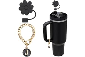 WABOGOVE Stanley Cup Accessories, 1pc Flower Stanley Straw Cover Silicone Straw Topper for Stanley 30&40 oz Tumbler with Handle and 1pc Initial Letter Charm for Stanley Cup (Letter J)