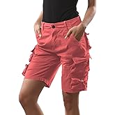 FOURSTEEDS Women's Cotton Butt Lift Multi-Pockets Camouflage Casual Twill Bermuda Cargo Shorts with Belt