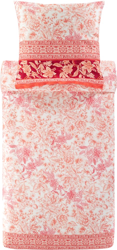 Bassetti CAPODIMONTE 9327398 Bed Linen + 1 Pillowcase 100% Cotton Satin in Coral R1, Dimensions: 155 x 220 cm + 1 K 80 x 80 cm