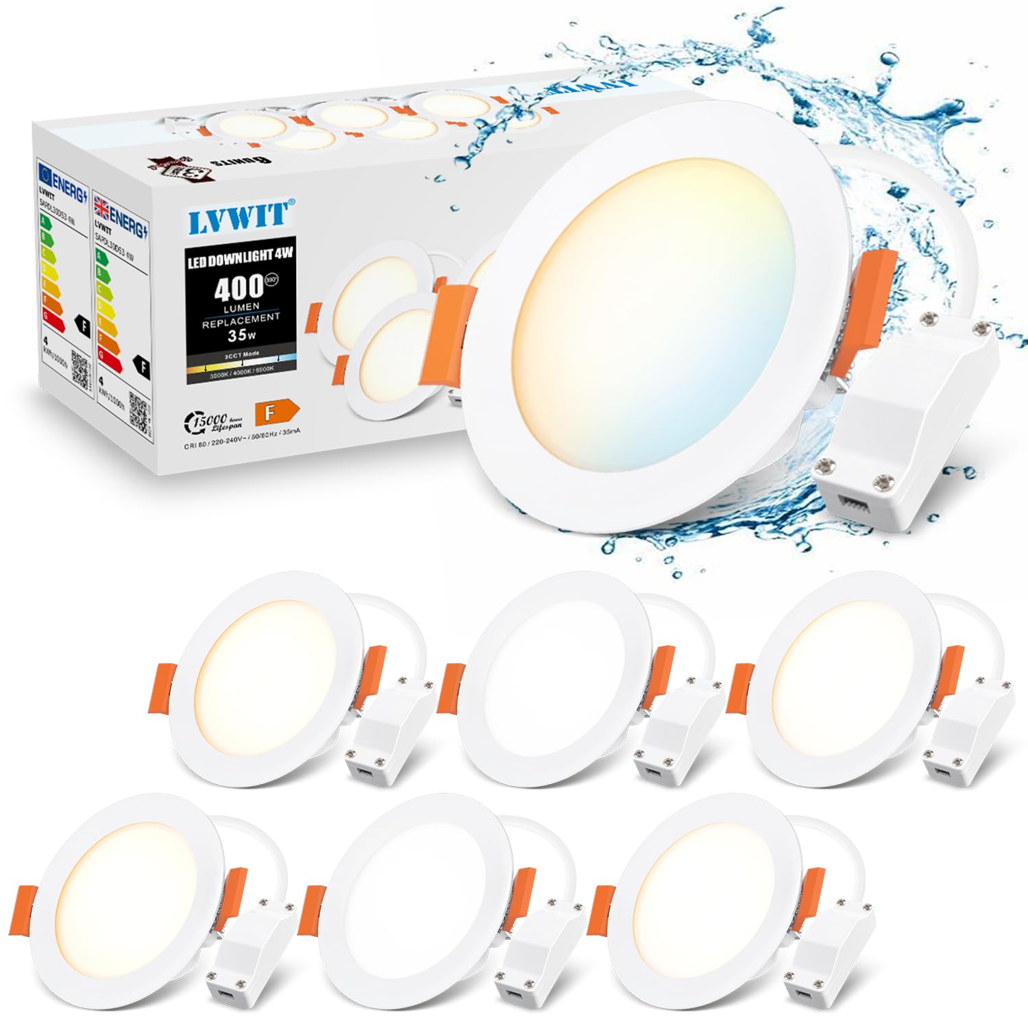 LVWIT Led Recessed Ceiling Lights,4W Led Downlight Ceiling Light,Round Panel Light,Bathroom Spotlights Ceiling Lights,400LM,3000K,4000K,6500K,Spotlights for Kitchen(6 PCS)
