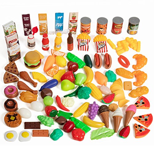 IQ Toys Deluxe Play Food Pretend Playset 120 Piece Set of Hard Plastic