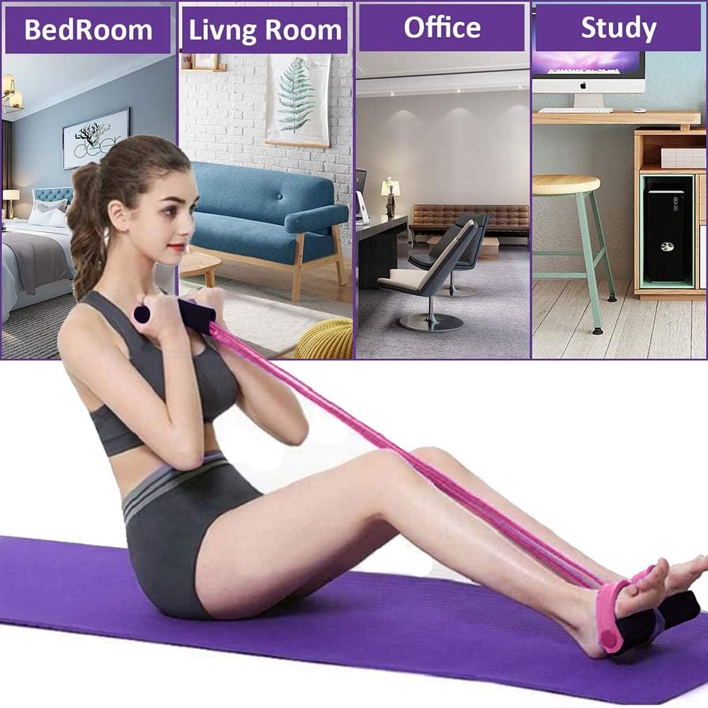 MEYUEWAL Multi-Function Tension Rope Upgrade 6 Tubes Elastic Fitness with Pedals Handles Latex Strings Resistance Equipment for Home Gym Office (Pink) - Image 4