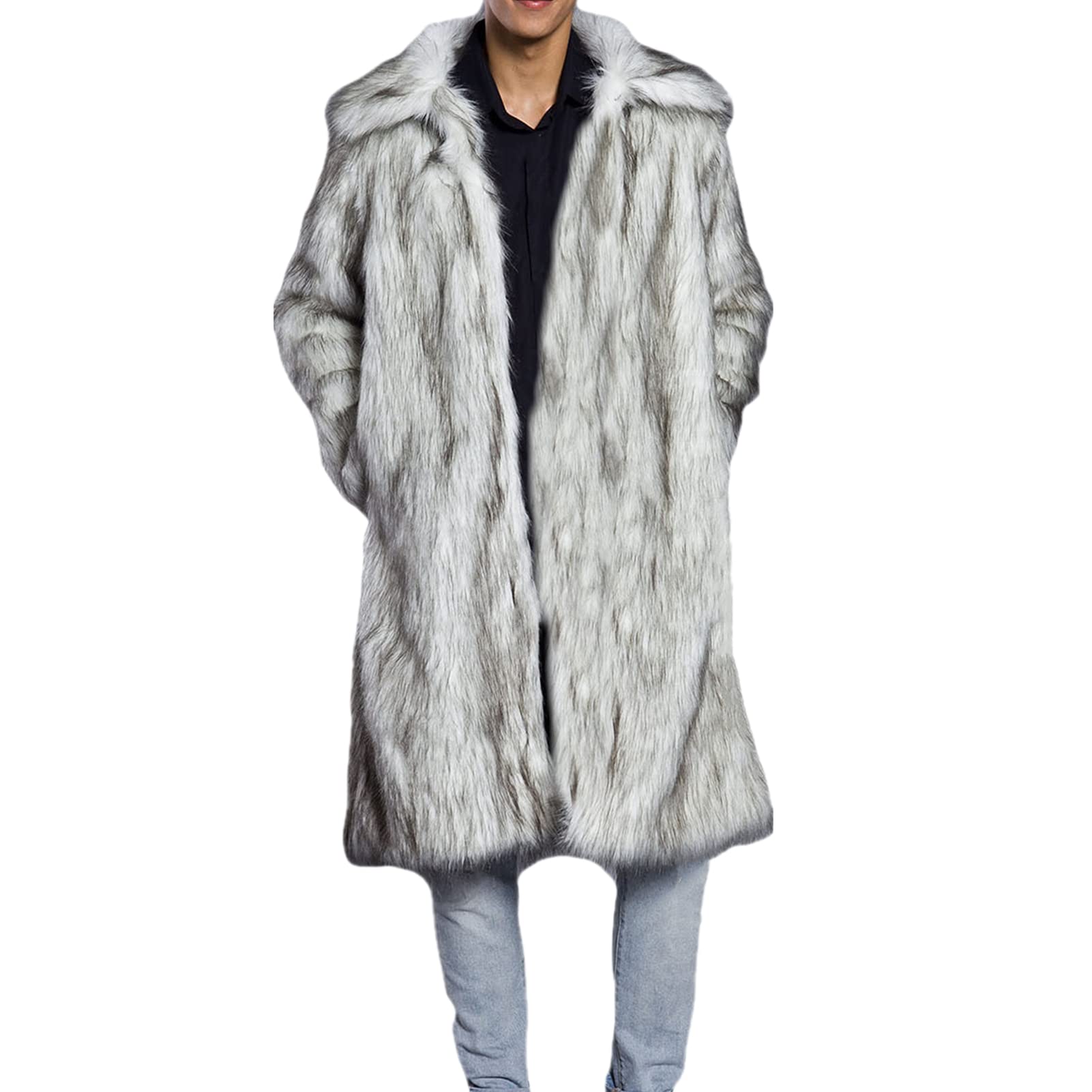 Photo 1 of Lisa Colly Men's Fluffy Faux Fur Coat Winter Long Jacket Overcoat Parka Outwear (Silver fox,Large)