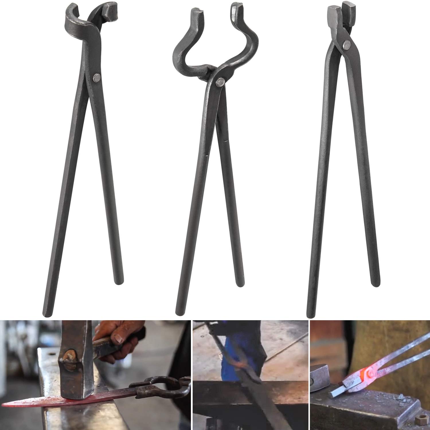 Knife Making Tongs Set Blacksmith Tongs Bladesmith Tool Tong Anvil Vise Forge (3 Tongs)
