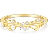 Mameloly 14K Gold Plated Wedding Band for Women CZ Twisted Rope Dainty Stackable Statement Engagement Promise Rings for Her Sizes 4-10