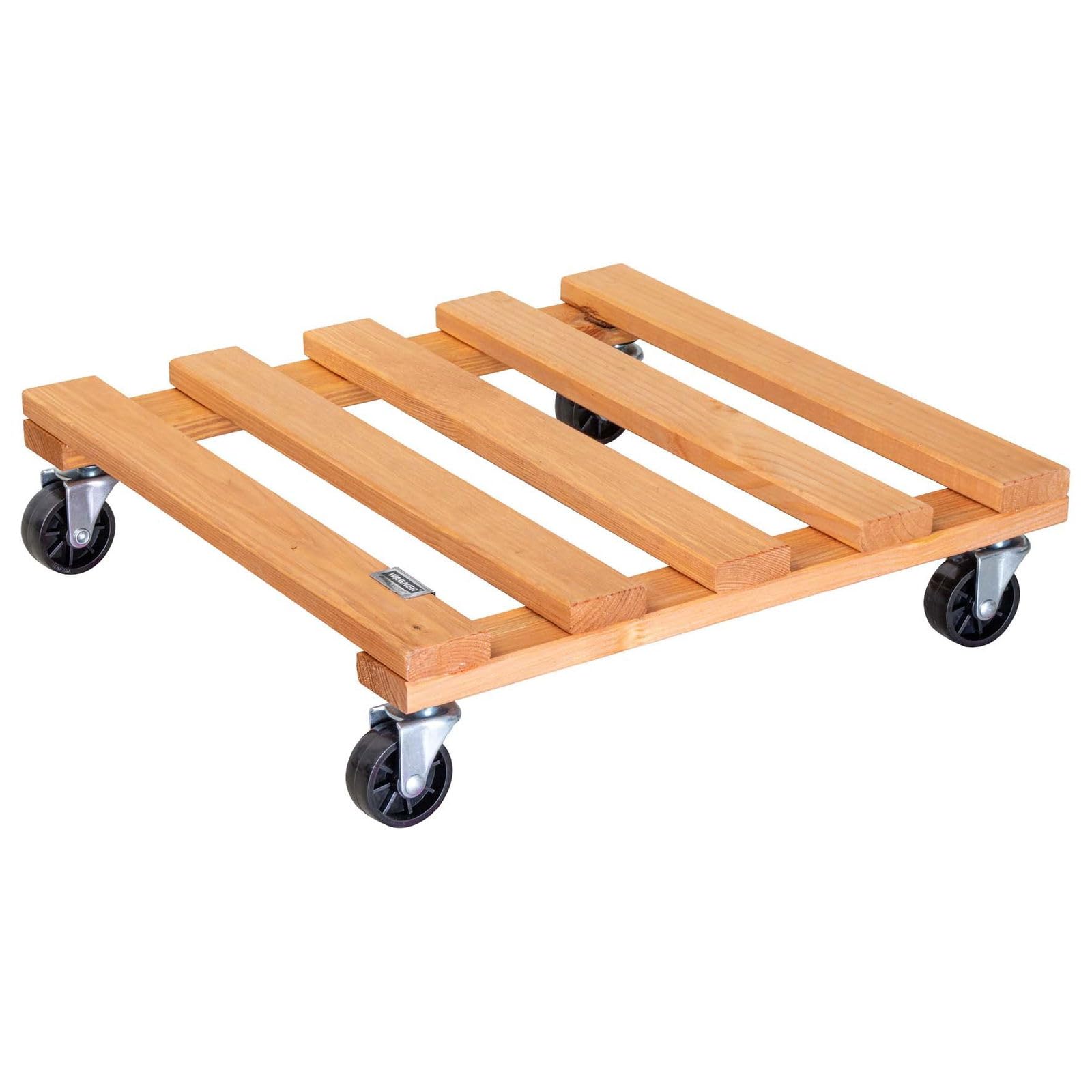 WAGNER Plant trolley PALETTI 38 x 38 x 9,5 cm I For indoor + outdoor use I Plant container trolley made of FSC®-certificated solid wood, terracotta I Load capacity 120 kg I Made in EU - 20042101