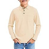 Haloumoning Boys Long Sleeve Polo Shirts Kids Casual Button School Uniform Shirts with Chest Pocket 5-14 Years