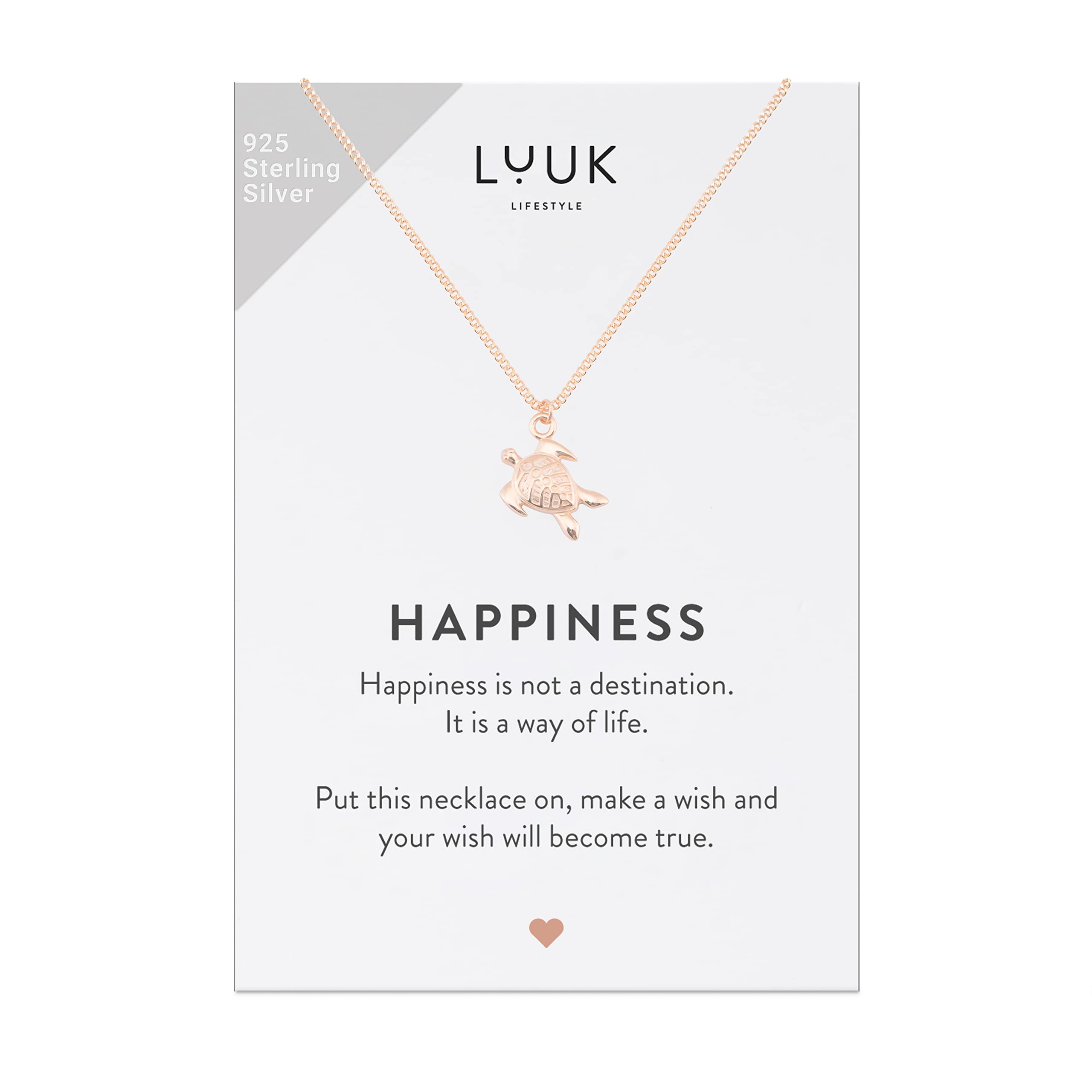 LUUK LIFESTYLE 925 Sterling Silver Pendant Necklace for Women Waterproof 50cm Chain Modern Necklace Gift for Her Rose Gold Turtle