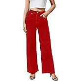 Guaile Women's Wide Leg Jeans High Waisted Strechy Jeans for Women Straight Raw Hem Loose Casual Denim