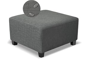 TOPHMDECOR Square Ottoman Cover,Soft Stretch Jacquard Slipcover with Dual Waterproof Layers,Washable Furniture Protector for Pets,Large,Light Gray