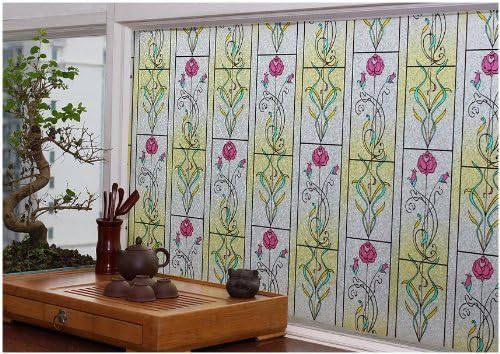 CHOIS Static 537TP Cling Decorative Privacy Red Floral Stain Glass Window Film Stickers 35" x 60"