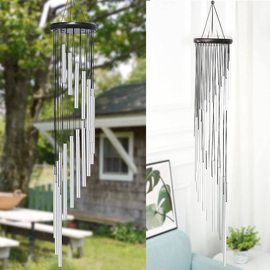 Wind Chimes Outdoor, Outdoor Large Wind Chime Freestanding Triangle Stand, 36" Garden Chimes with 18 Aluminum Alloy Tubes and 3s Hooks for Garden Patio Decor (Silver)