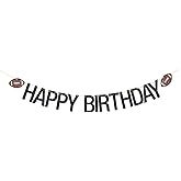 RoadSea Football Happy Birthday Banner - Sport Theme Player Birthday Garland Bunting Supplies - Enthusiast Party Decorations - Black Glitter