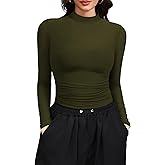 Laughido Women's Mock Neck Long Sleeve Slim Fit Double Lined T-Shirt Casual Basic Crop Tops 2025 Fall Clothes