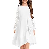MITILLY Girls Lace Flower Ruffle Dress Long Sleeve Chiffon A Line High Low Junior Bridesmaid Dresses for Wedding Party New
