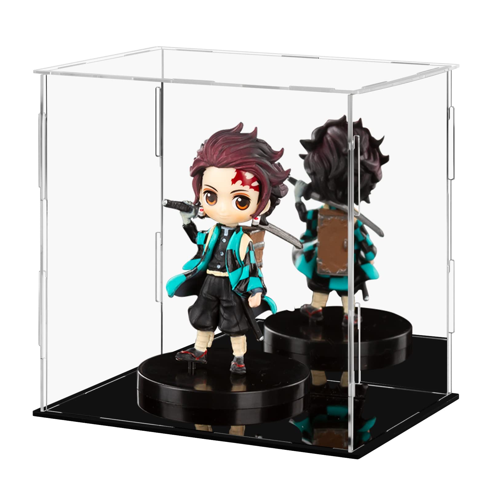 Ecoseao Acrylic Display Case with Mirror, Clear Acrylic Organizer Box Assemble Countertop Dustproof Protection Showcase for Action Figures, Collectibles, Home Storage (20cm x 15cm x 20cm)