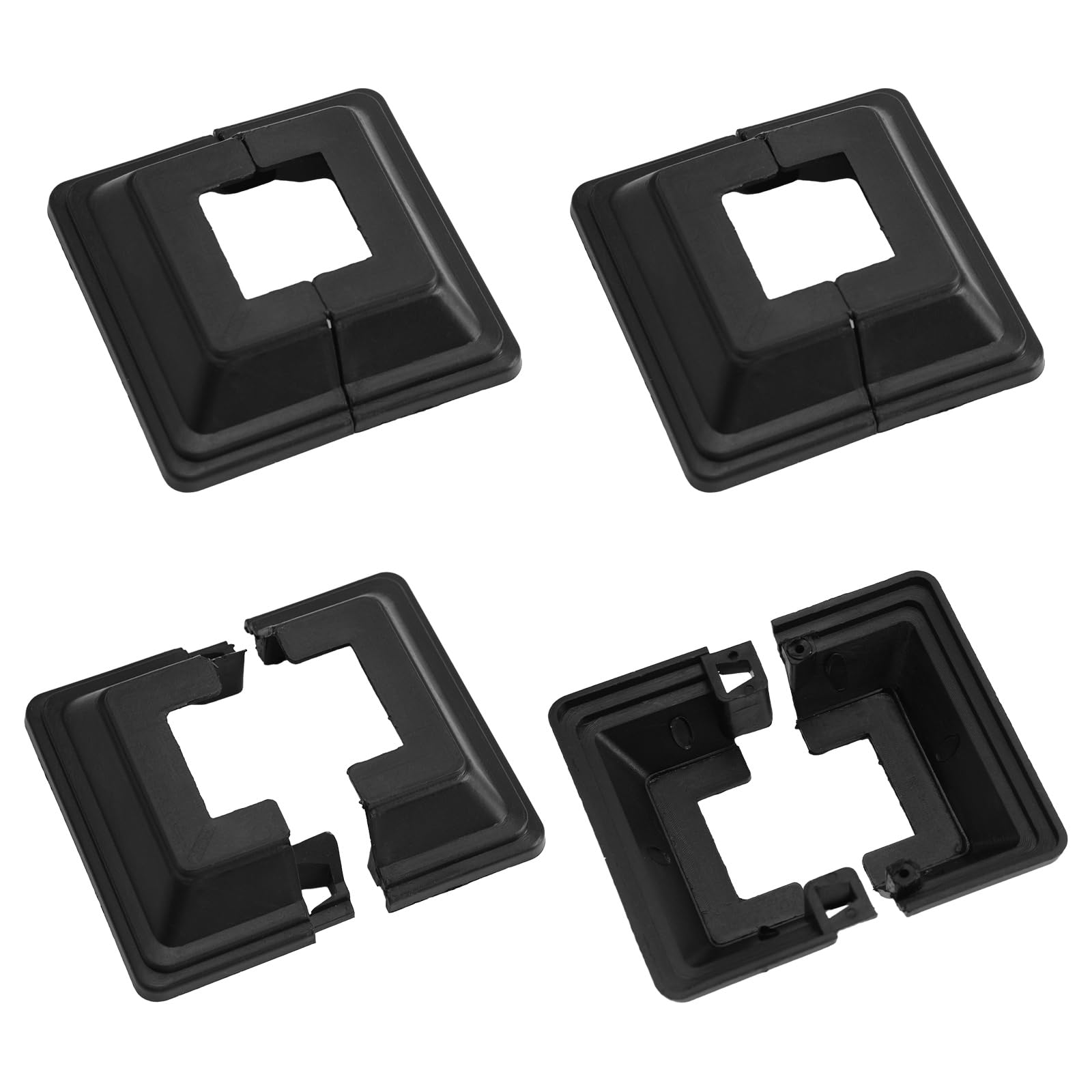 UFURMATE Post Base Cover, 4Pcs 25x25mm Plastic Post Base Cover Plates Black Decorative Split Post Skirt Cover Square Railing Base Cover for Stair Handrail Fence
