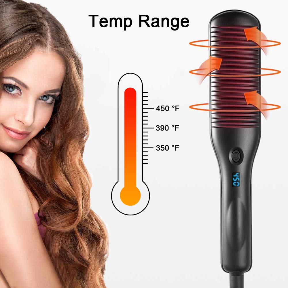 Megadream Hair Straightener Brush Straight Hair Comb and Curly Hair Comb, Portable Ceramic Heating Straightening Irons Brush, 2 in 1 Straight & Curly Hair Comb, Hot-Air Electric Hair Brush