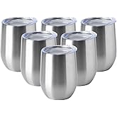 HASLE OUTFITTERS 12oz Wine Tumbler with Lid Stemless Wine Glasses Double Wall Vacuum Travel Mugs stainless steel Coffee Cup for Cold & Hot Drinks Wine Coffee Cocktails Beer 6 Pack Stainless Steel