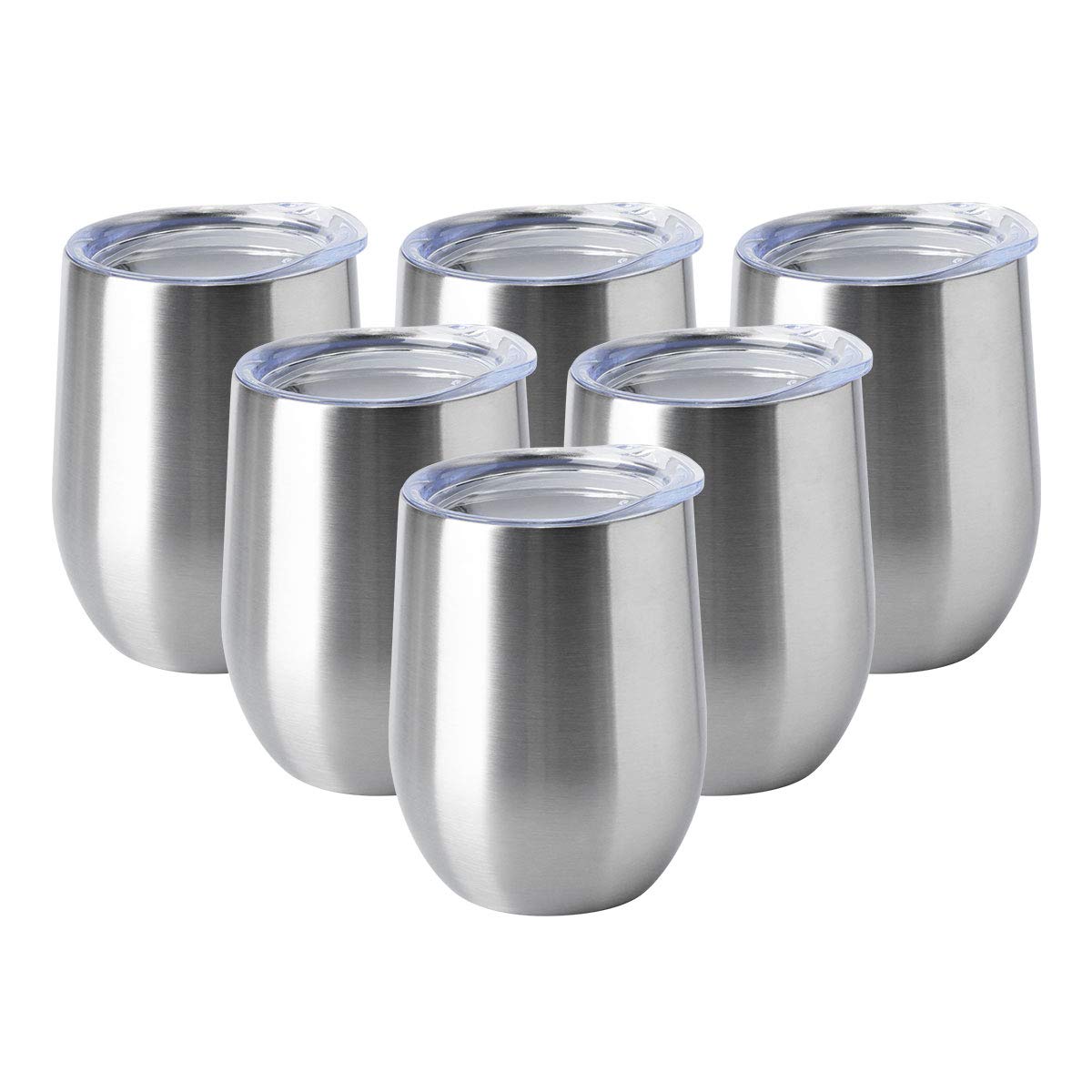 HASLE OUTFITTERS 12oz Wine Tumbler with Lid Stemless Wine Glasses Double Wall Vacuum Travel Mugs stainless steel Coffee Cup for Cold & Hot Drinks Wine Coffee Cocktails Beer 6 Pack Stainless Steel