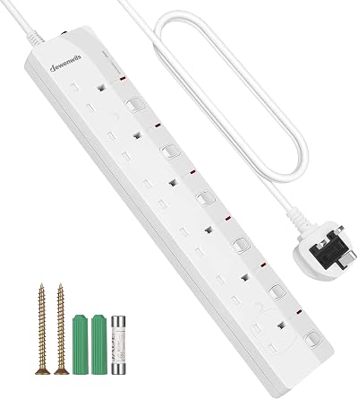 DEWENWILS 6 Way Surge Protected Extension Lead with Individual Switches 3M White