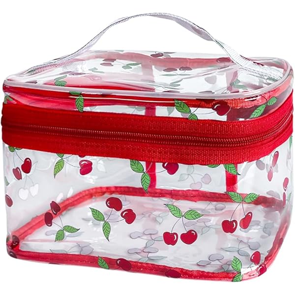 Veki Bolsa de maquillaje transparente, doble viaje, bolsa de cosméticos impermeable, bolsa de almacenamiento abierta de gran capacidad, organizador para mujeres y niñas, Rosa Rojo, Sencillo : Veki