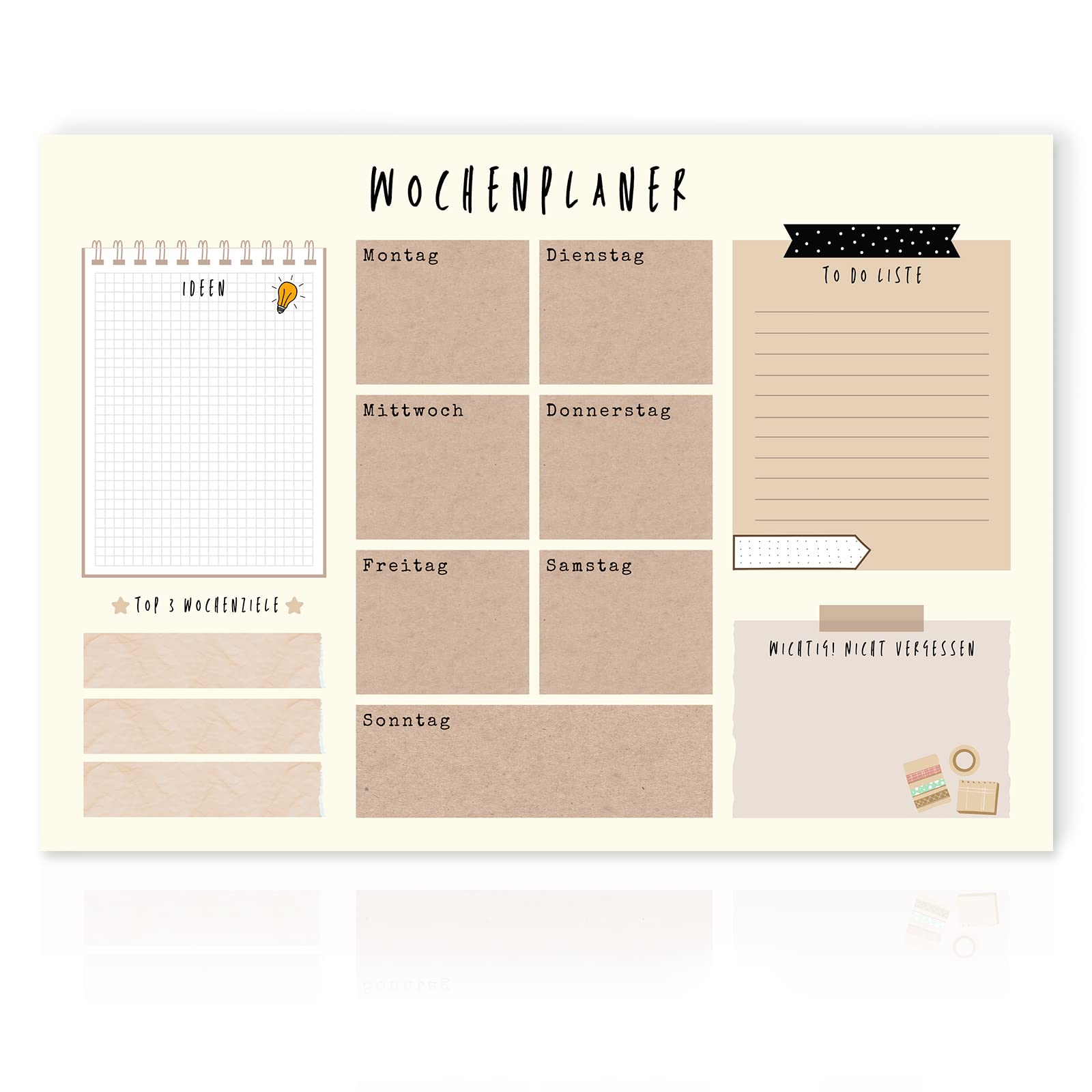 Clever Gadgets A4 Weekly Planner Pad 50 Sheets, Pin Board Design, No Fixed Date, Desk Pad, To-Do List, Practical Note Fields, Printed in Germany
