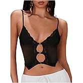 Floerns Women's Contrast Lace Sleeveless Crop Cami Top Cut Out Club Y2k Camisole