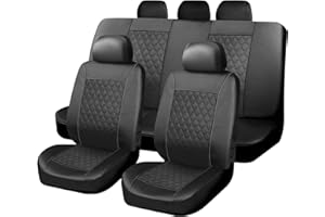 Foneso Car Seat Covers, Universal Leather Seat Cover, Airbag Compatible, Breathable Automotive Accessories for Sedans SUVs Cars Vans (Black, Full Set)