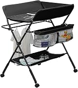 MeJa Baby Changing Table Portable Folding Diaper Station with Wheels Black