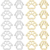 HOBBIESAY 20Pcs 2 Colors Paw Print Charms 19mm Wide Flat Paw Connector Pendants Small Link Charm Stainless Steel Paw Connector Charms for Jewelty Making Hole: 1.4mm