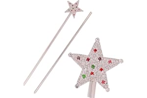 LUZTACT Silver Star Wand with Rhinestone 16 Inches Copper Queen Scepter Fairy Princess Wands for Halloween Costume Accessory (Star)