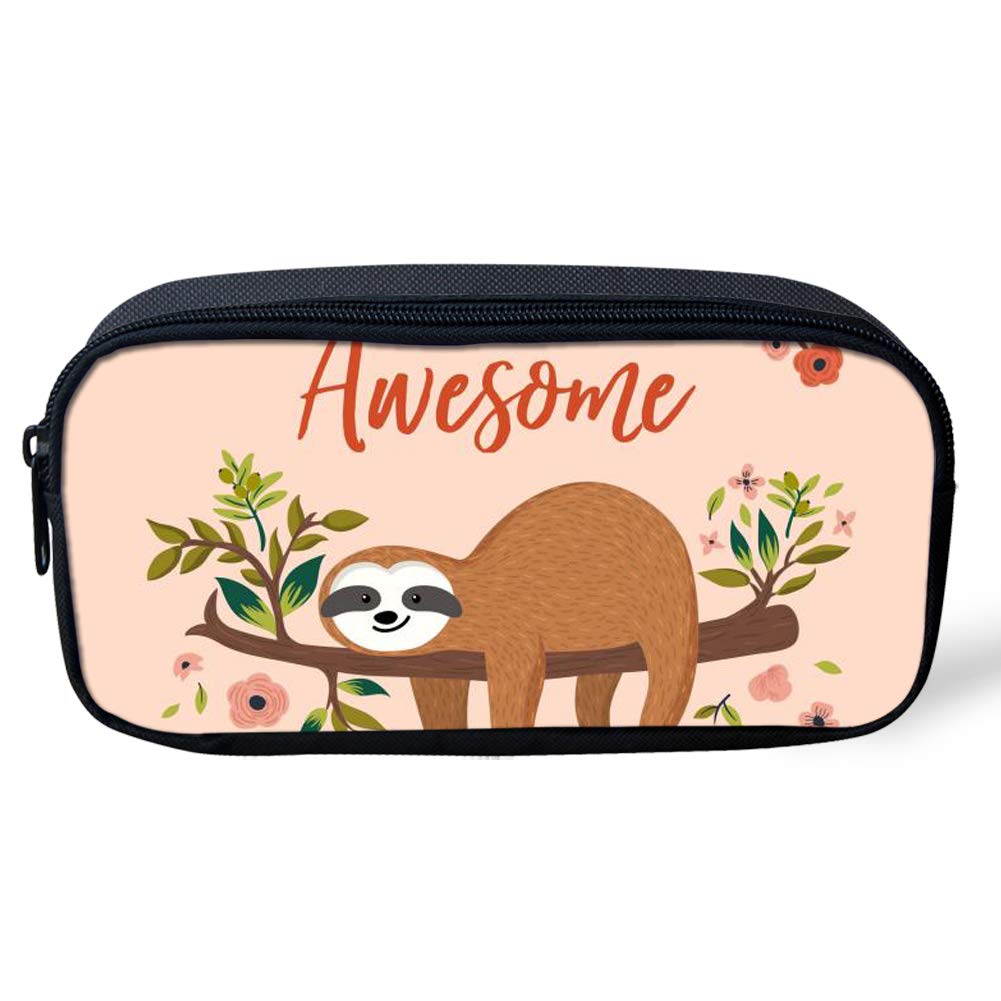 HUGS IDEA Cute Sloth Pen Bag Stationery Pouch Pencil Case Travel Cosmetic Bags with Zipper