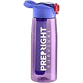 PREP-RIGHT Survival – 4-Stage Water Filter Bottle, BPA-Free 22oz Camping Water Bottle with Built-In Compass, Travel and Emergency Preparedness Gear, Purple