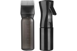 Nakraly Continuous Spray Bottle and Root Comb Applicator Bottle, Hair Oiling Applicator Hair Water Mister Oil Applicator Bottle for Hairstyling (Black)