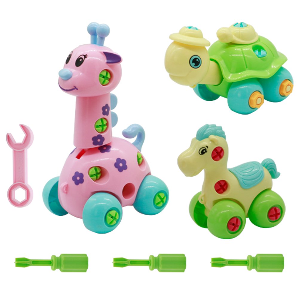 Fajiabao Take Apart Building Toys 3 Set- Giraffe & Horse & Tortoise Model- Best Educational Stem Construction Toys for Toddlers and Kids 3 years and up