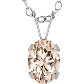 Gem Stone King 0.65 Ct Oval Peach Morganite 14K White Gold Pendant With Chain