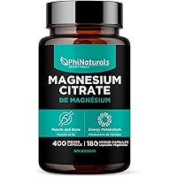 Magnesium Citrate 400mg by PhiNaturals Vegan Capsules Citrate de Magnésium Complex Supplements - 400 mg Powder per Capsule fo