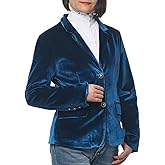 Women Vintage Velvet Blazer Jacket V-Neck Work Office Suit Slim Fit Slit Blazer Long Sleeves Dressy Coat