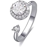 Fonsalette Fidget Ring Birthstone Rings for Women Thumb Rings Fidget Ring Women Rose Gold Ring Spinner Ring Anxiety Ring for Women Cubic Zirconia Ring