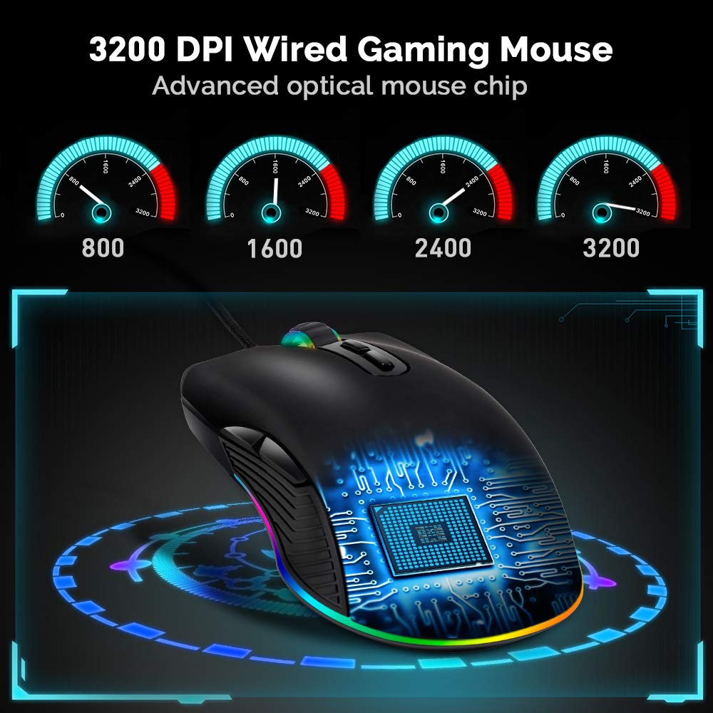 HXMJ RGB LED Gaming Mice,Wired USB C Port for Apple MacBook,Computer or Laptops with Type C Port