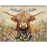 Highland Cow Calendar 2026, Highland Cow Wall Calendar 2026, Watercolour Cows Monthly Planner Scottish Wall Art Decor
