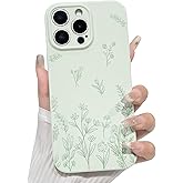 NITITOP Compatible with iPhone 15 Pro Case Cute Flowers Floral Plant Pattern for Women Girls Trendy Slim Fit TPU Bumper Silicone Shockproof Full Camera Protection Cover - Green