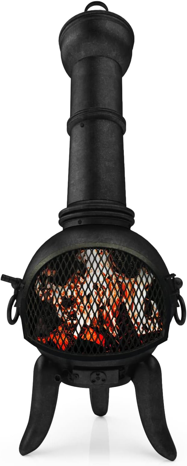 Jago Outdoor Chiminea 108cm Cast Iron Patio Heater with Hinged Mesh Door