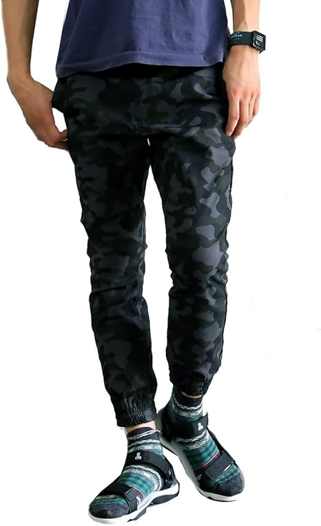Amazon エン Enn サルエル デザイン ストレッチ 迷彩 ジョガーパンツ メンズ パンツ ジョグパンツ 迷彩柄パンツ リブパンツ カモフラ柄 カモ柄 おしゃれ 春 夏 グレー L ロングパンツ 通販