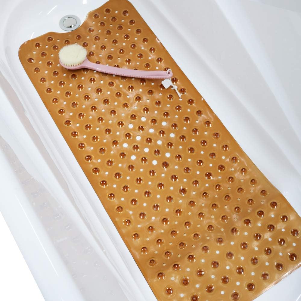 Wimaha XL Bathtub Mat, Bath Shower Mat Non Slip for Bathroom, Machine Washable, Ideal for Kids Toddler Senior, 39 x 16in, Clear Brown