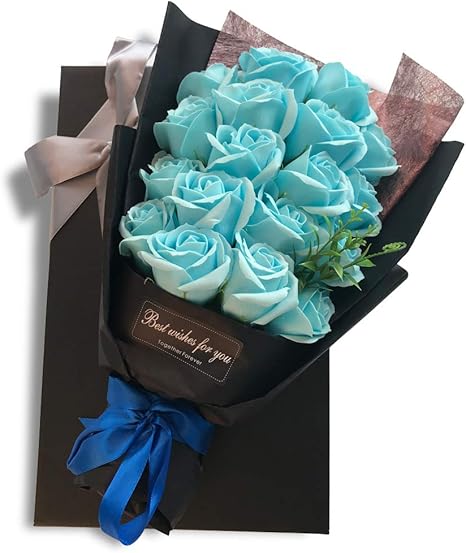 Amazon ソープフラワー ローズ ソープフラワー プレゼント プリザーブドフラワー シャボンフラワー ギフト花束 石鹸 ソープ 花 バラ 花束 枯れない花 母の日 誕生日 プレゼント クリスマス 結婚祝い お礼 お歳暮 お中元 お盆 送別会 専用ケース付 ブルー 花束