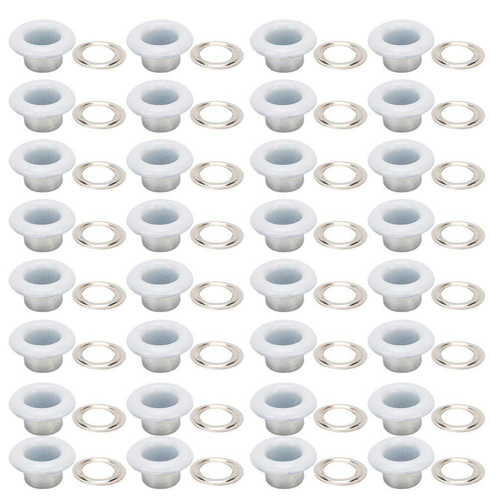 Cikonielf 200 Sets of 6mm Metallic Grommet Eyelets for Shoes, Boots, Leather Bags, Jackets, DIY Craft Projects, and Handicraft Supplies - White