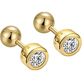 THOKUNA Gold Screw Back Earrings 14K Real Gold Filled Plated Trendy Dainty Cute Cubic Zirconia Nickel Free Small Stud Earrings for Women Men